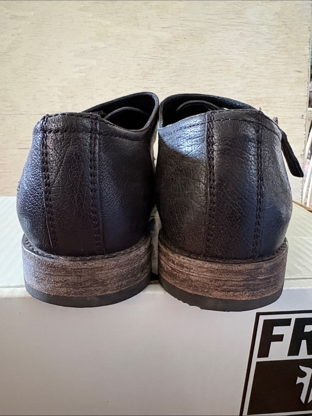 SZ 9.5 FRYE ETHAN DOUBLE MONK BLACK LEATHER LOAFER BUCKLE WITH BOX - Picture 4 of 7